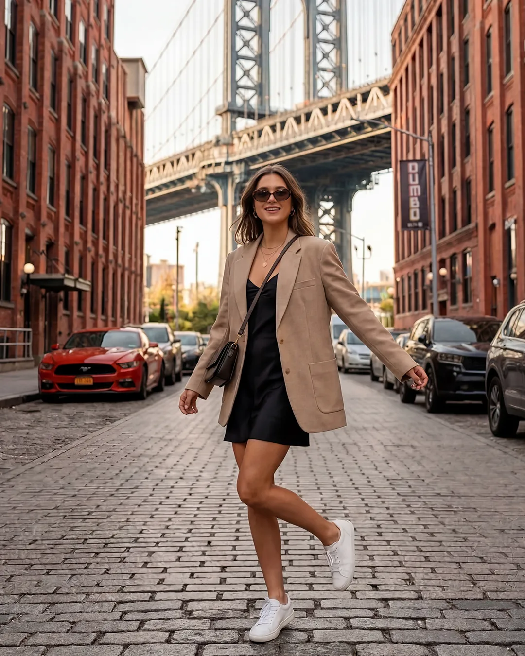AI-generated fashion lifestyle image showcasing a model in an urban setting for retail and luxury brand marketing