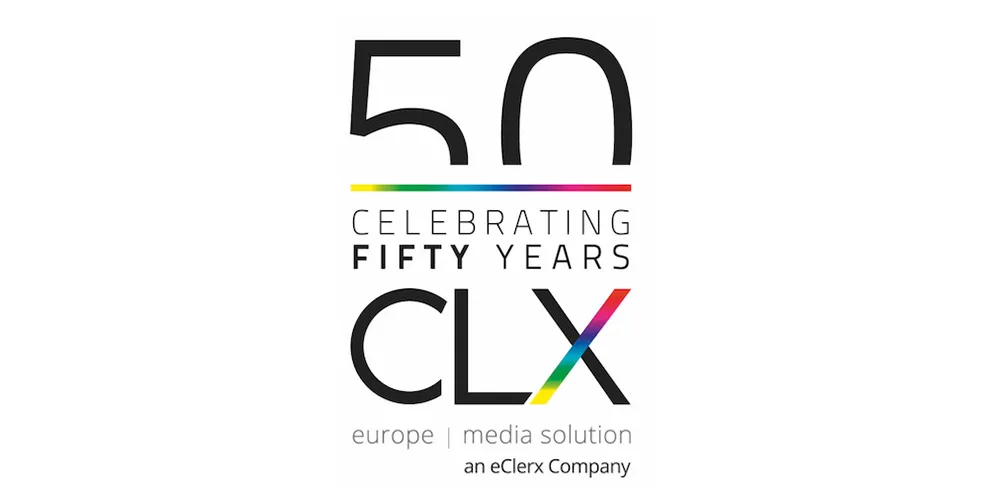 CLX 50th anniversary logo celebrating five decades of innovation, growth, and global media solutions in 2019