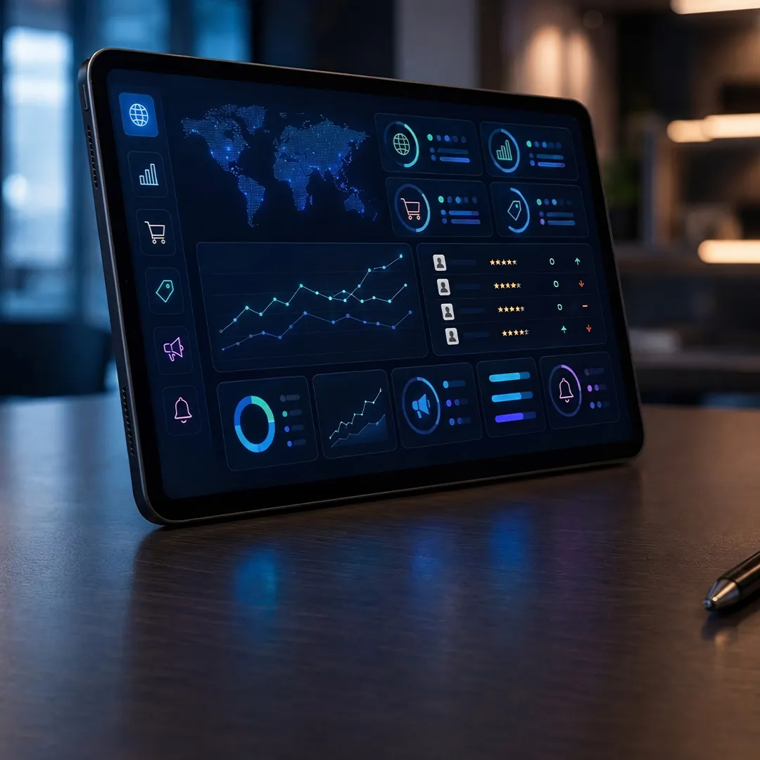Competitive intelligence and market benchmarking dashboard tracking performance, trends, and competitor insights