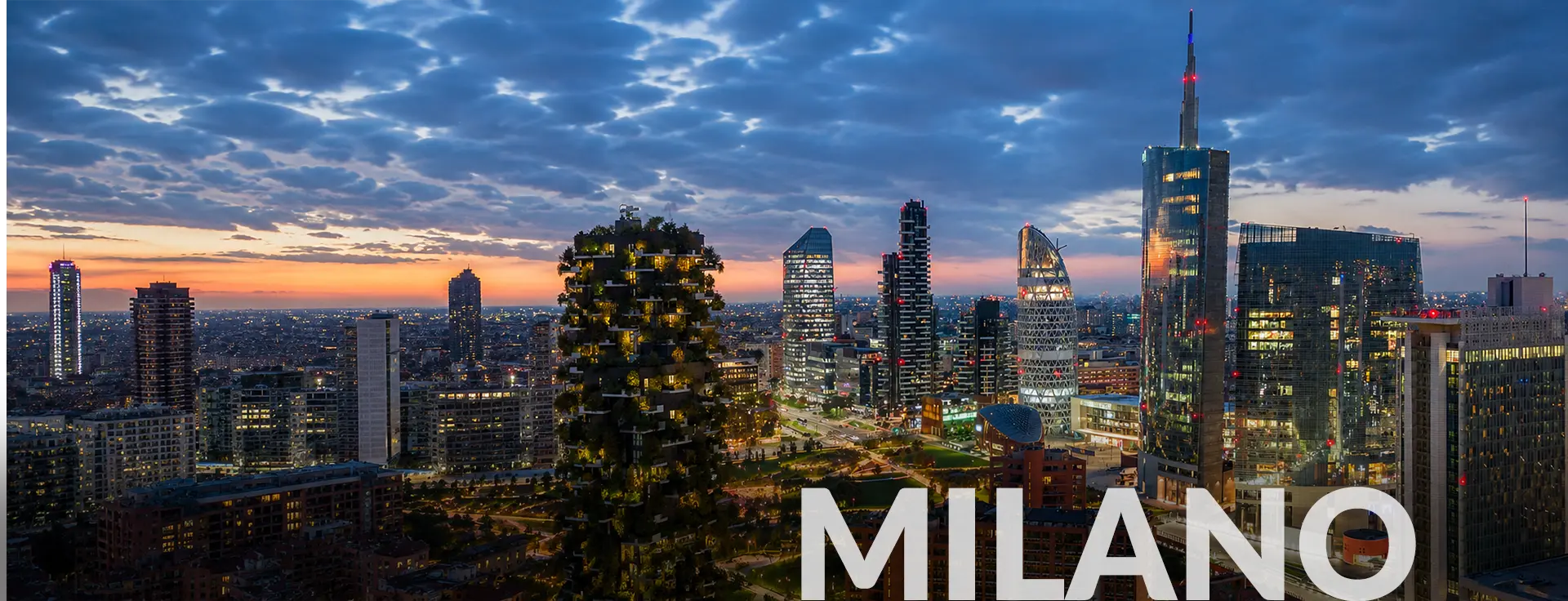 Milan skyline at dusk showcasing CLX's global presence and technology hub in Italy.
