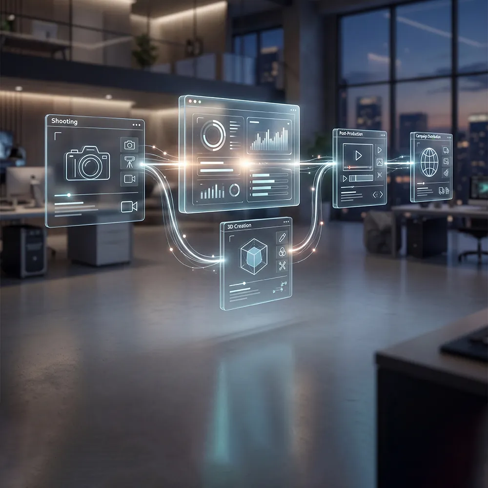 Digital Asset Management workflow automating content creation, production, post-production, and distribution