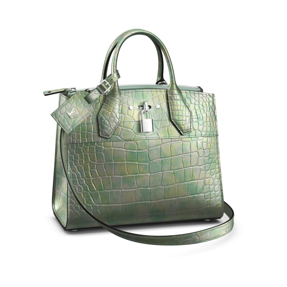 Green Louis Vuitton luxury handbag with textured leather design displayed in portfolio image