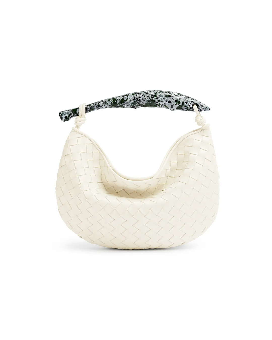 White Bottega Veneta woven leather handbag with textured statement handle