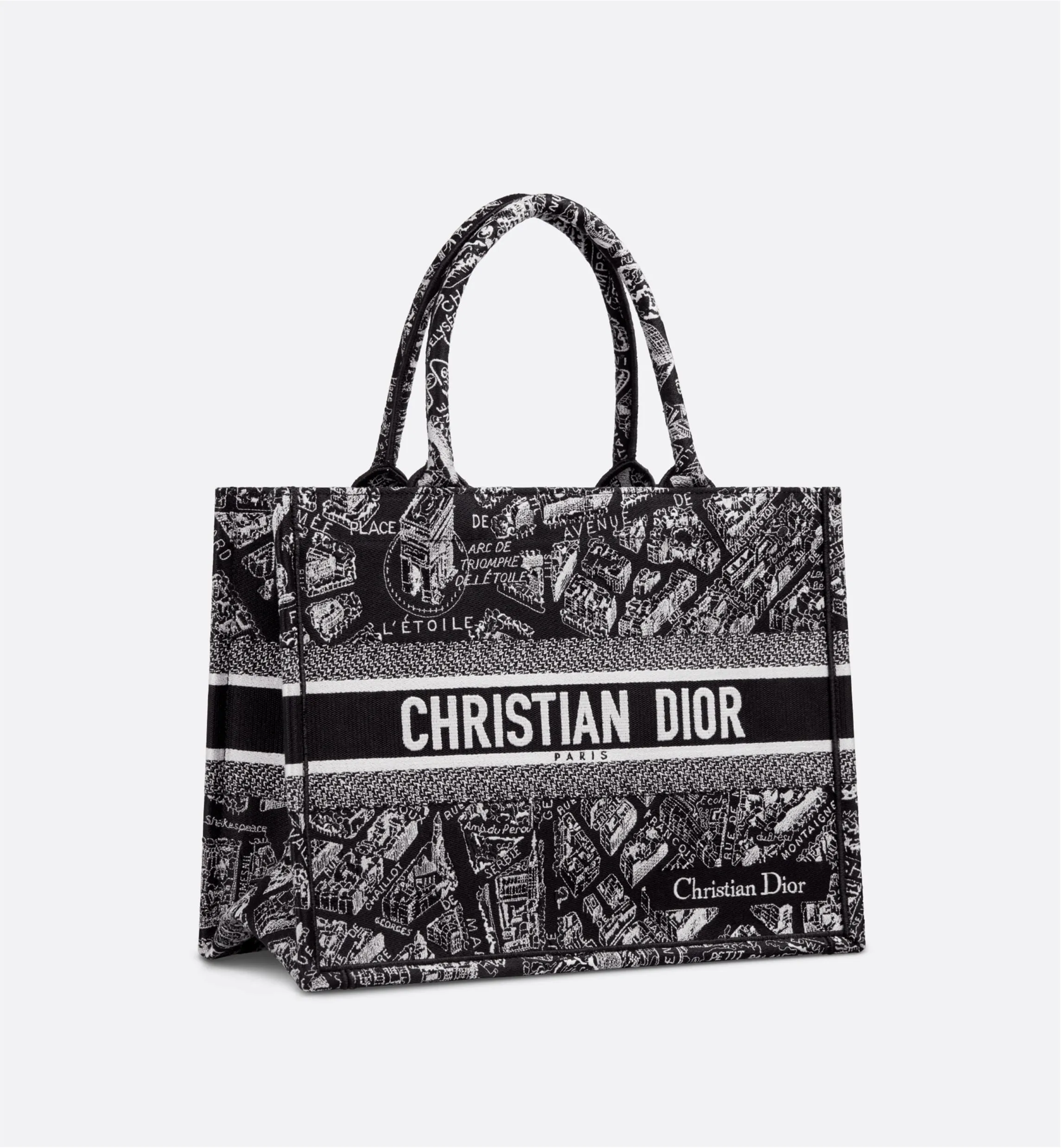 Christian Dior tote bag with black and white printed design and logo branding displayed in portfolio image