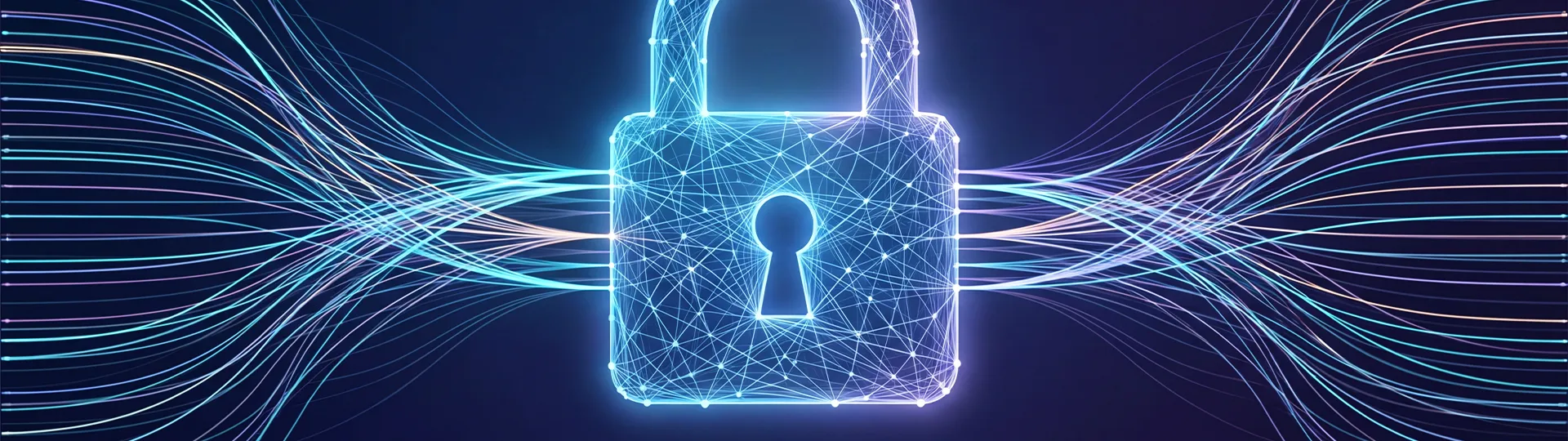 Glowing digital lock illustration symbolizing privacy policy, data protection, and secure information management