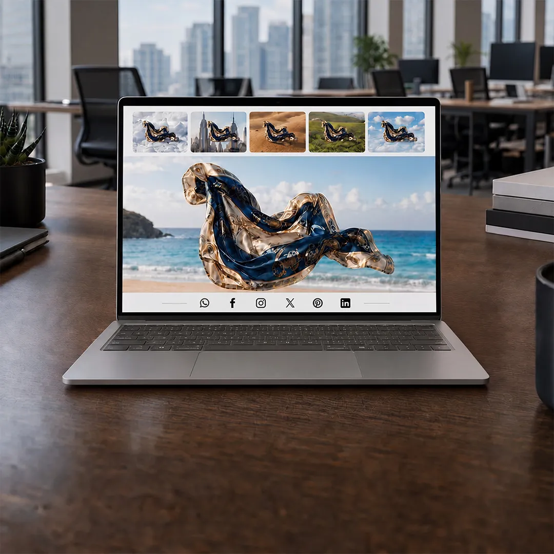 Animated digital content displayed on a laptop, showcasing motion graphics for ecommerce and social media engagement